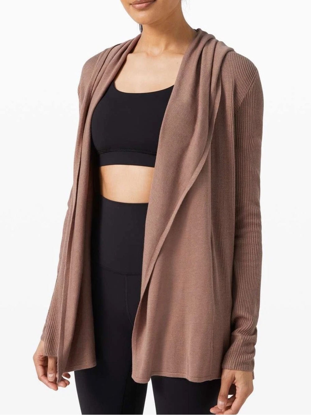 Lululemon Sundown Sweater Wrap Soft Sand Hooded Open Front Cardigan Medium